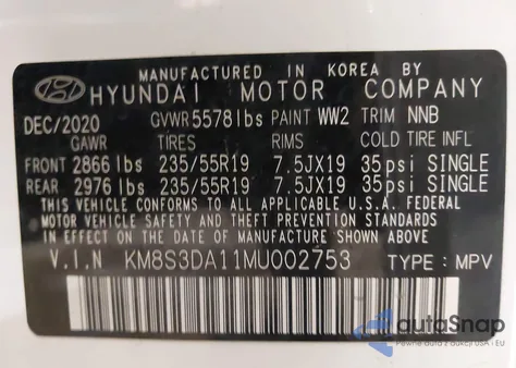 2021 Hyundai Santa Fe Hybrid Sel Premium z USA, uszkodzony, nr VIN KM8S3DA11MU002753